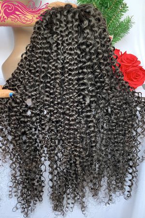 Raw hair Natural Curly 4*4 HD Lace Closure Wig 180% Density