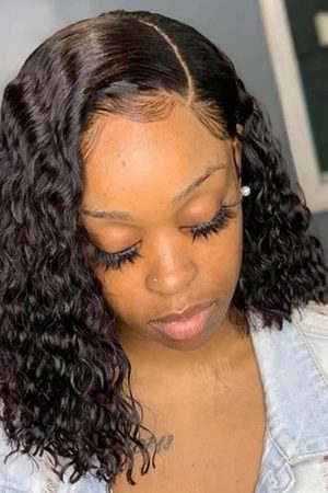 Raw Hair Natural Curly 4*4 Transparent Lace Closure BOB Wig 180% Density